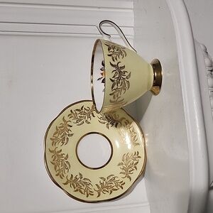 Vintage Stratford Teacup Matching Saucer Set Butter yellow ground Harvest gold